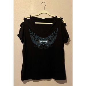 🪴 HARLEY-DAVIDSON Cold-Shoulder Shirt Black Sz M